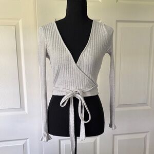 Windsor Light Gray Ribbed Wrap Top